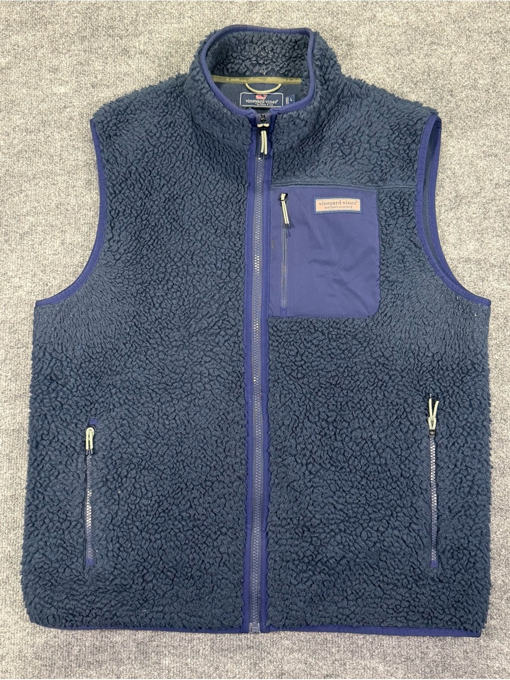 Vineyard Vines Navy Sherpa Vest with Chest Pocket